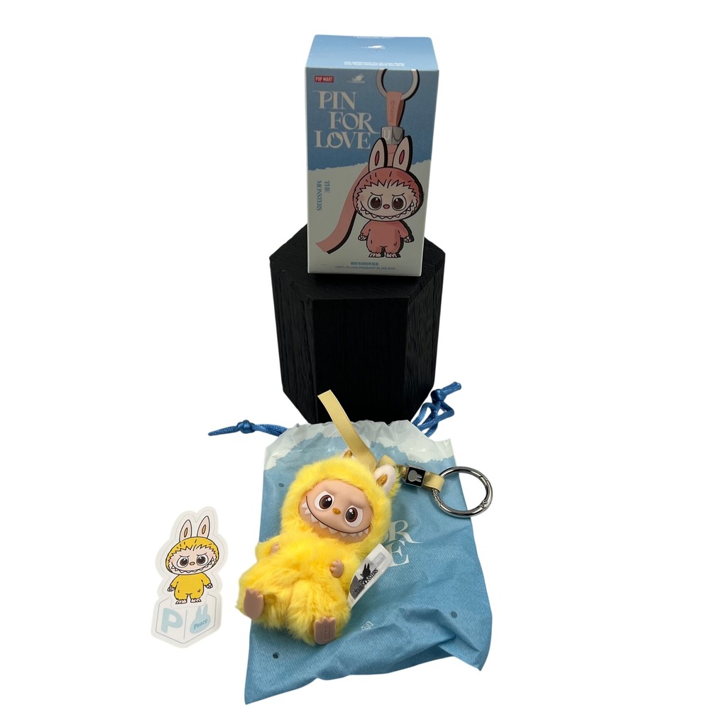 POP MART The Monsters Pin For Love Labubu Peace Letter P Yellow Plush Pendant